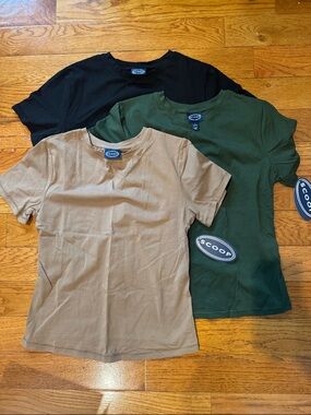 3 Scoop Women’s Crop Short Sleeve Crewneck Tees - Black, Olive, Tan